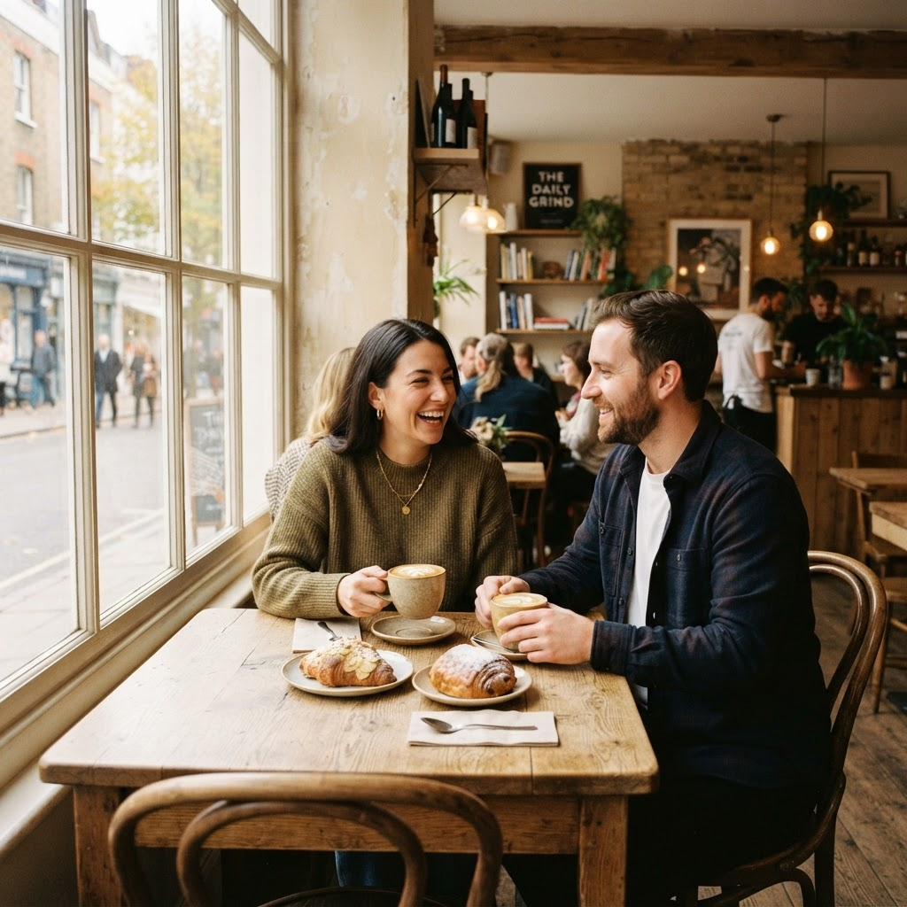 Couple at a cozy cafe