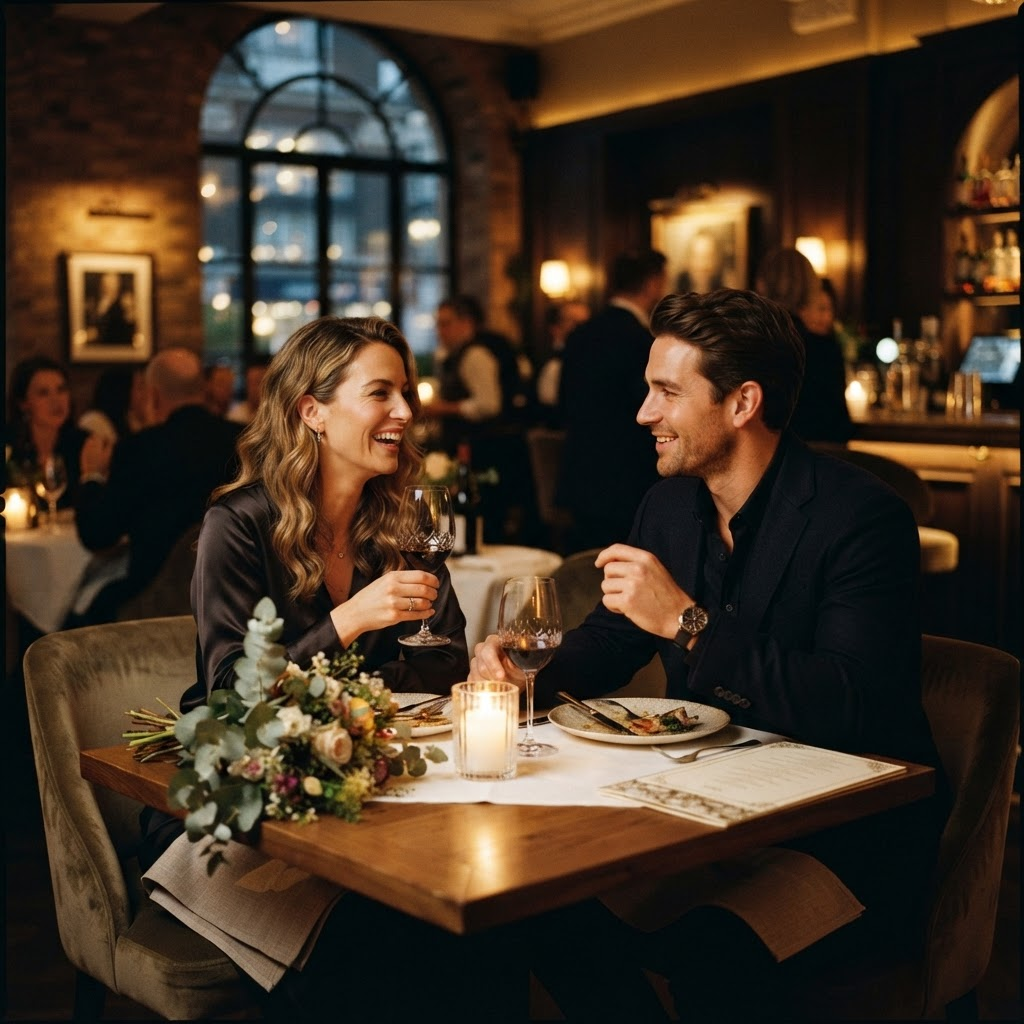 Couple enjoying a romantic candlelit dinner